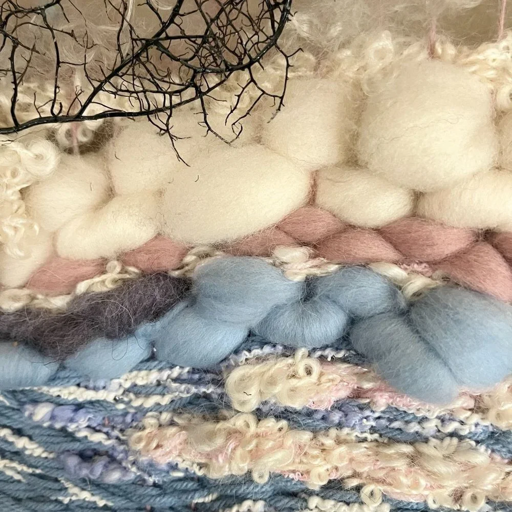 Wool Hand Spun Fiber Mixed Media Wall Hanging Mohair Dream Catcher‎ Boho Cottage